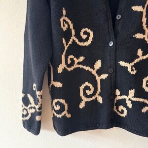 Coldwater Creek‎ Black Knit Cardigan Sweater Tan Floral Grandmacore Women's M